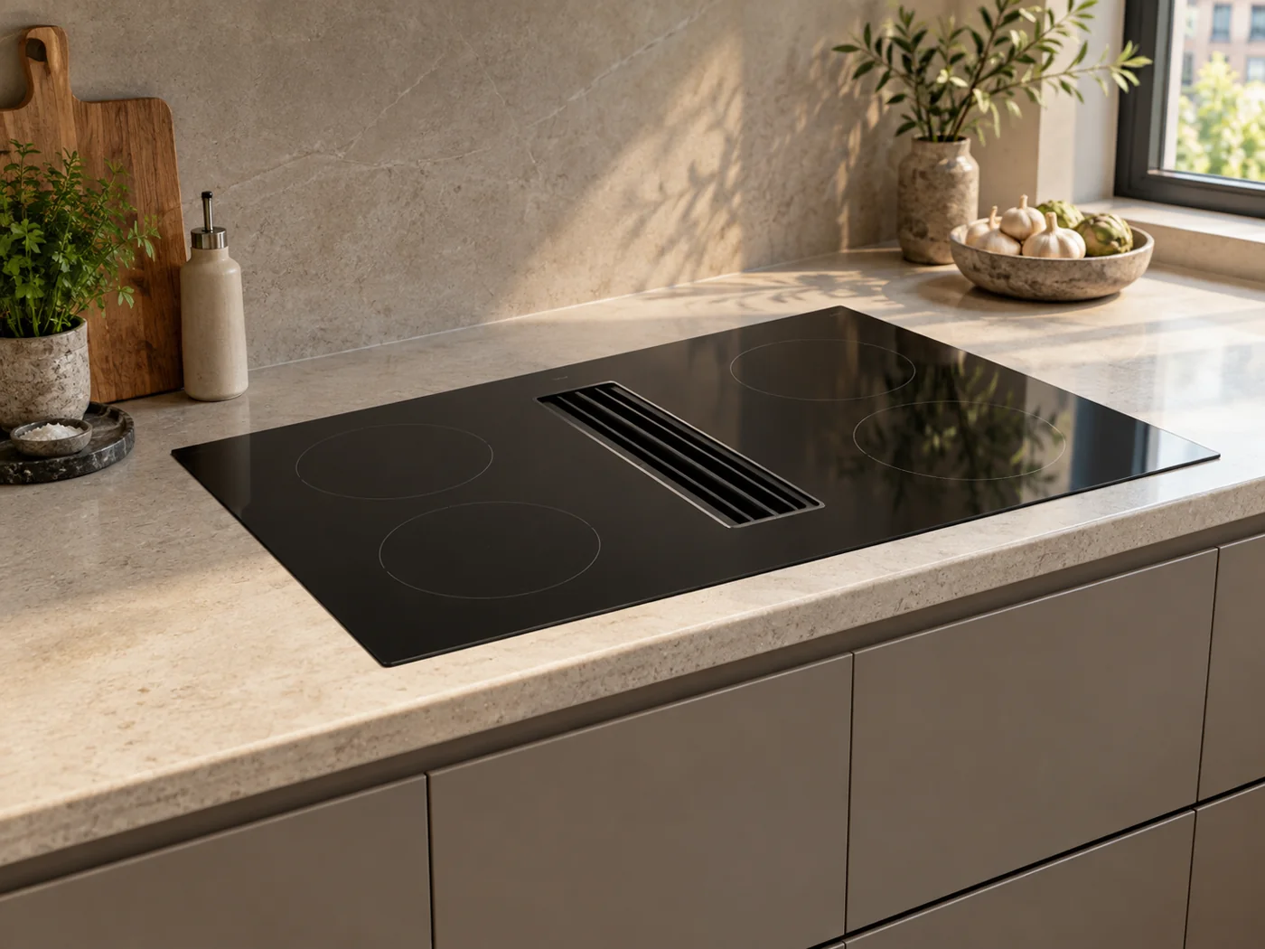 Miele KMDA 7676-1 FL BlackPerfection｜抽風感應爐櫥櫃安裝生成示意
