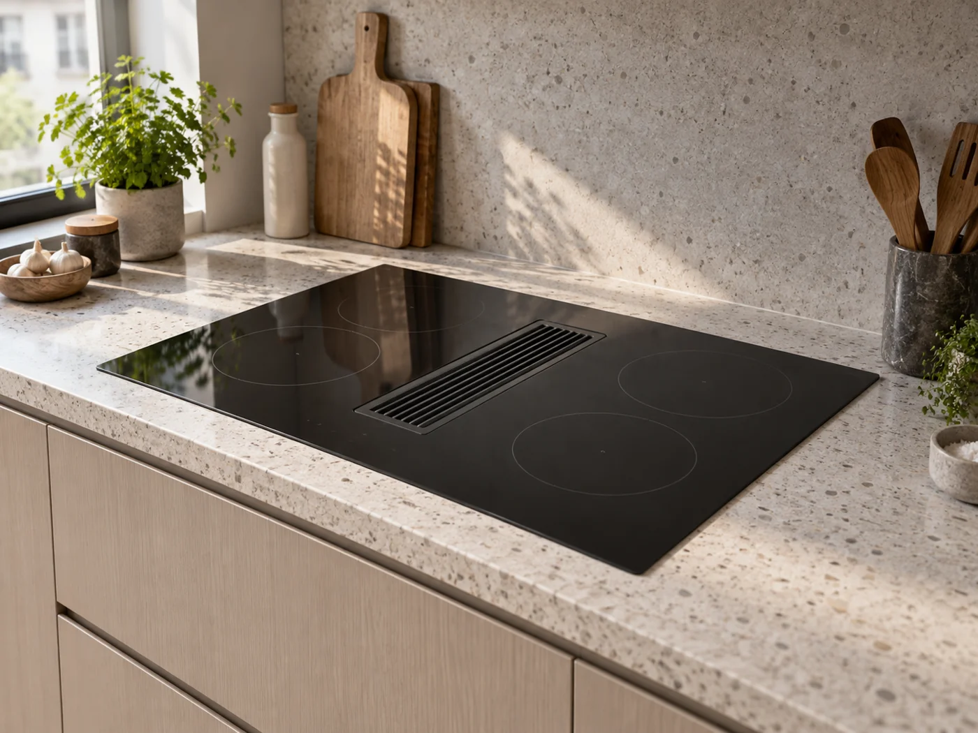 Miele KMDA 7876-1 FL MattFinish｜抽風感應爐櫥櫃安裝生成示意