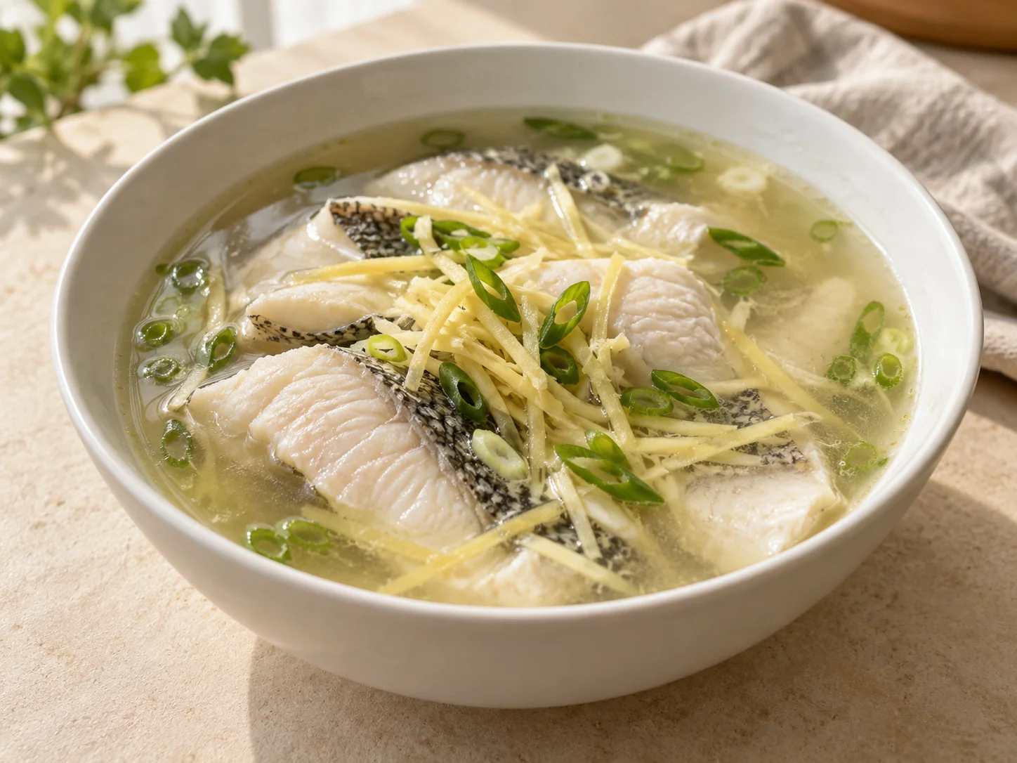 薑絲魚片湯・AI 生成料理示意