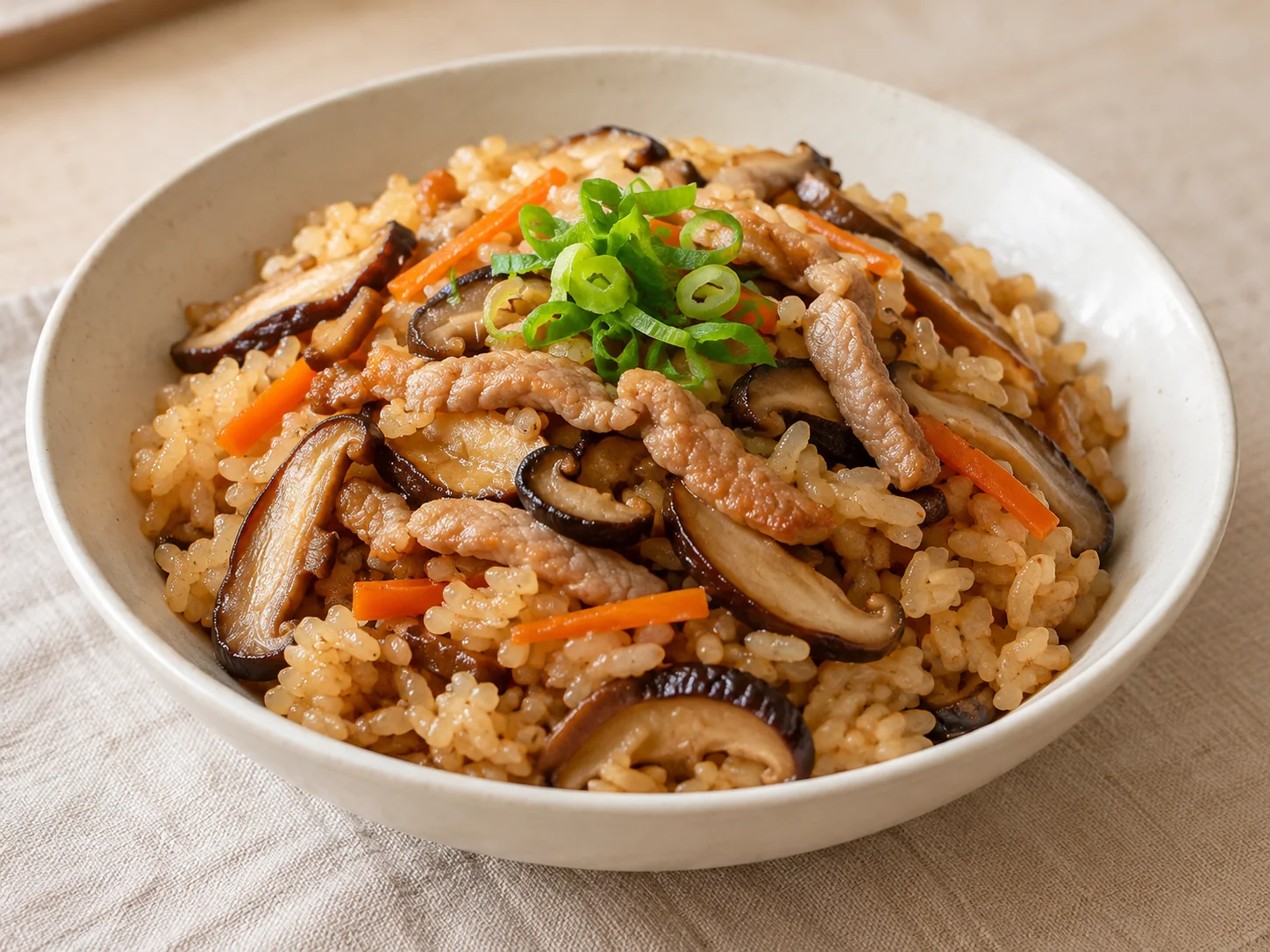香菇肉絲油飯・AI 生成料理示意
