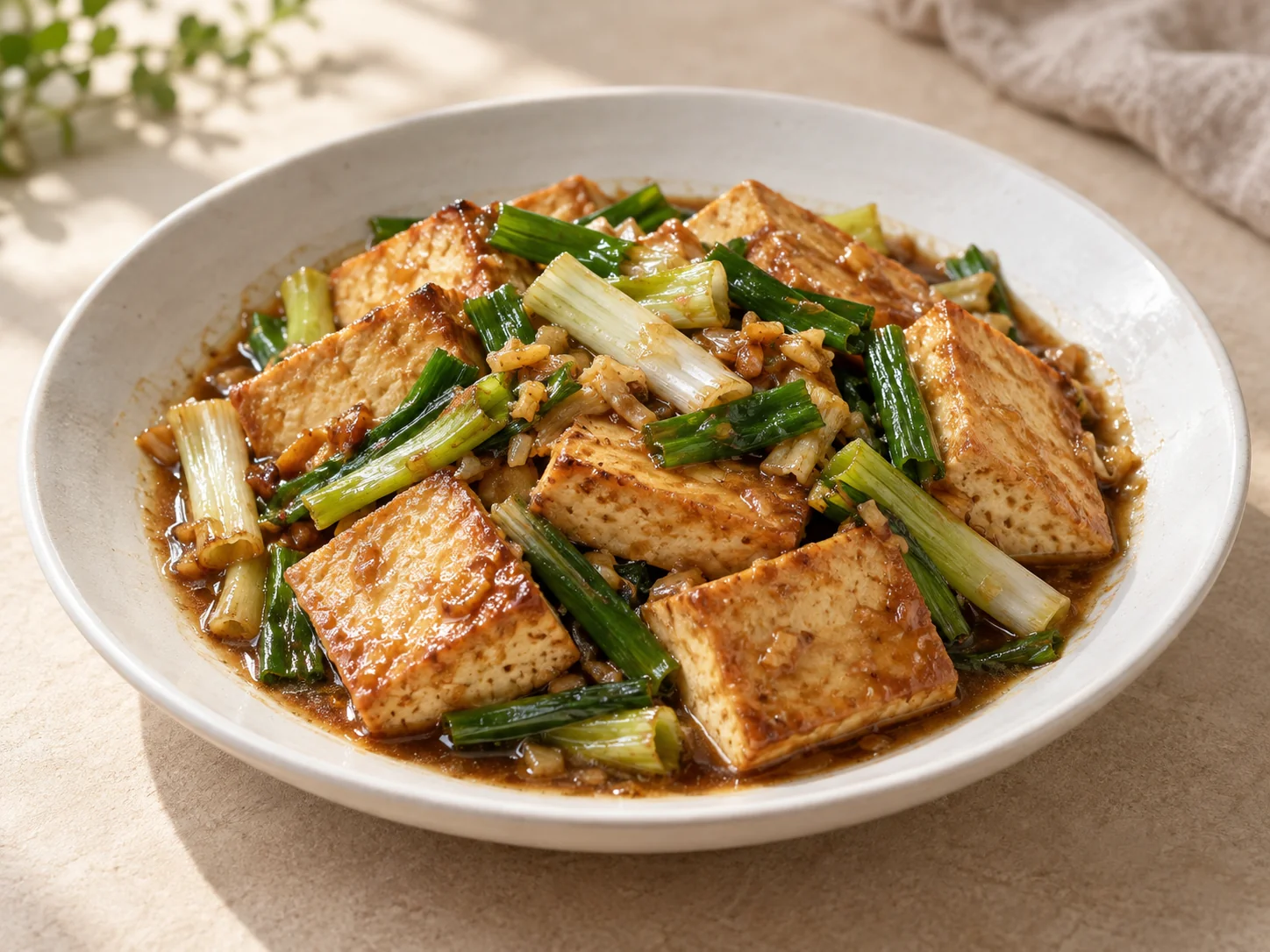 蔥燒豆腐・AI 生成料理示意