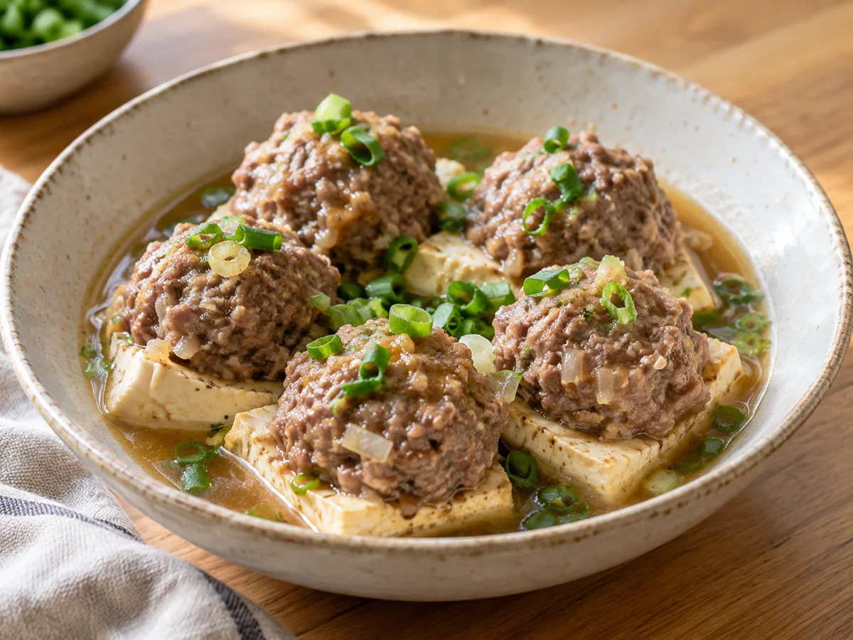 豆腐蒸牛肉丸盛盤示意