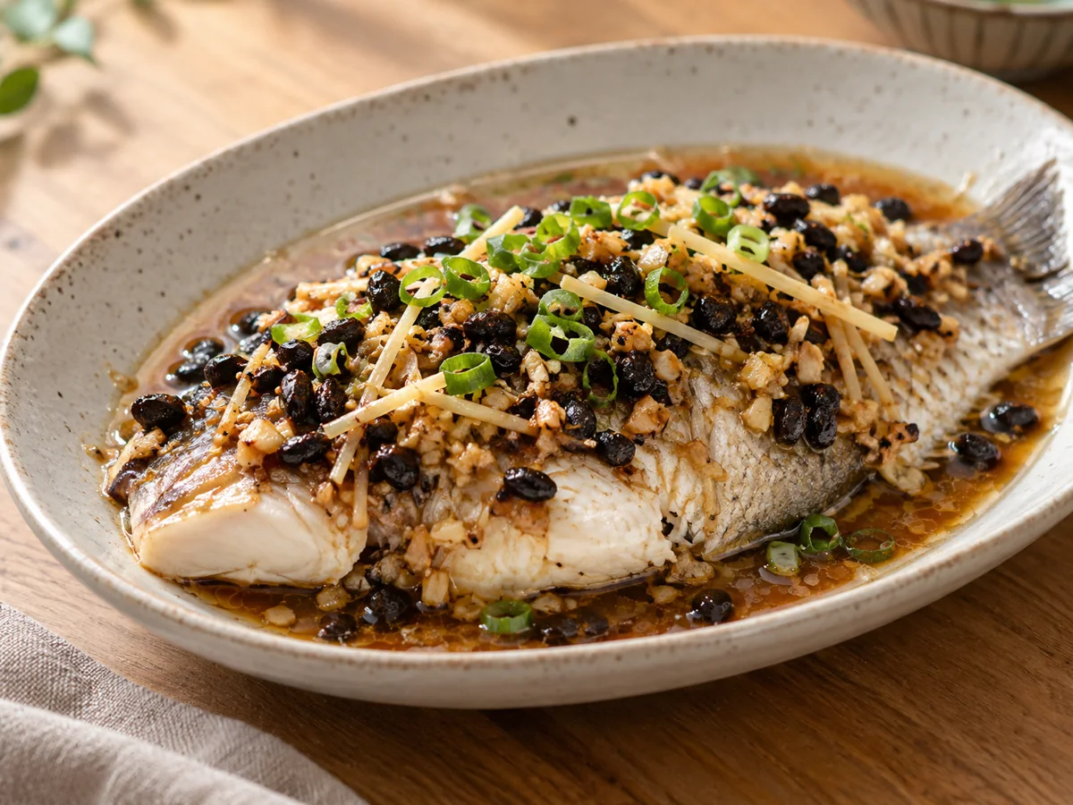 豆豉蒸鮮魚片盛盤示意