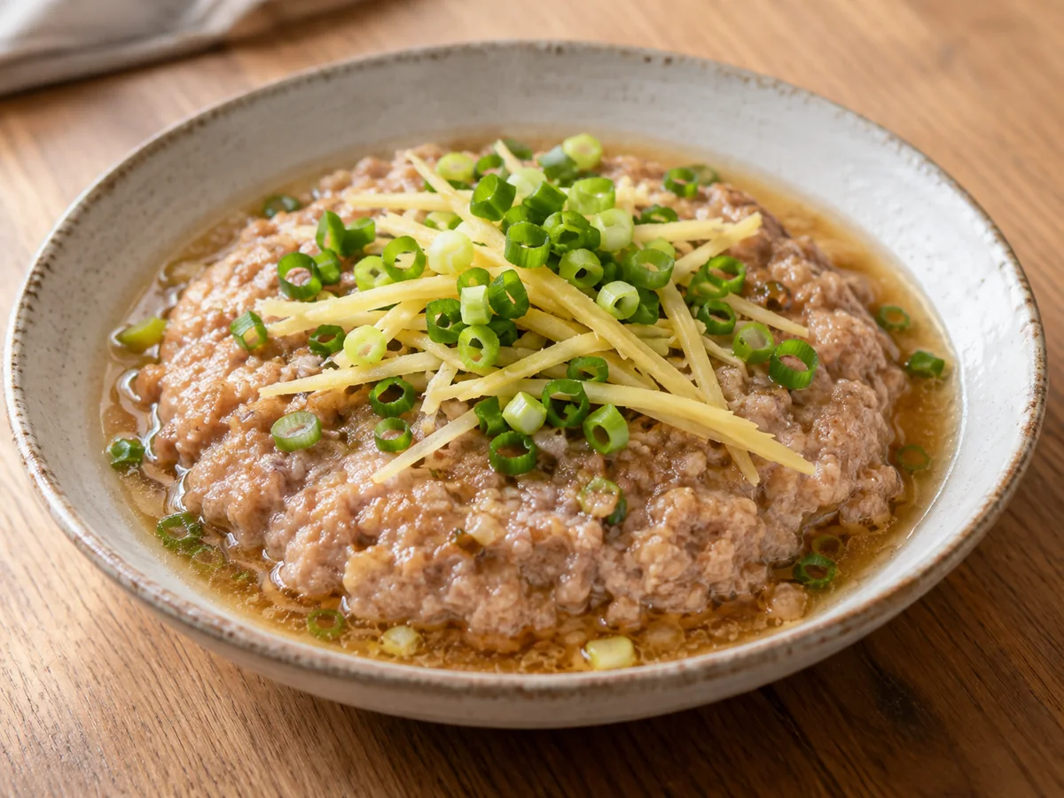 薑絲蒸豬肉餅盛盤示意