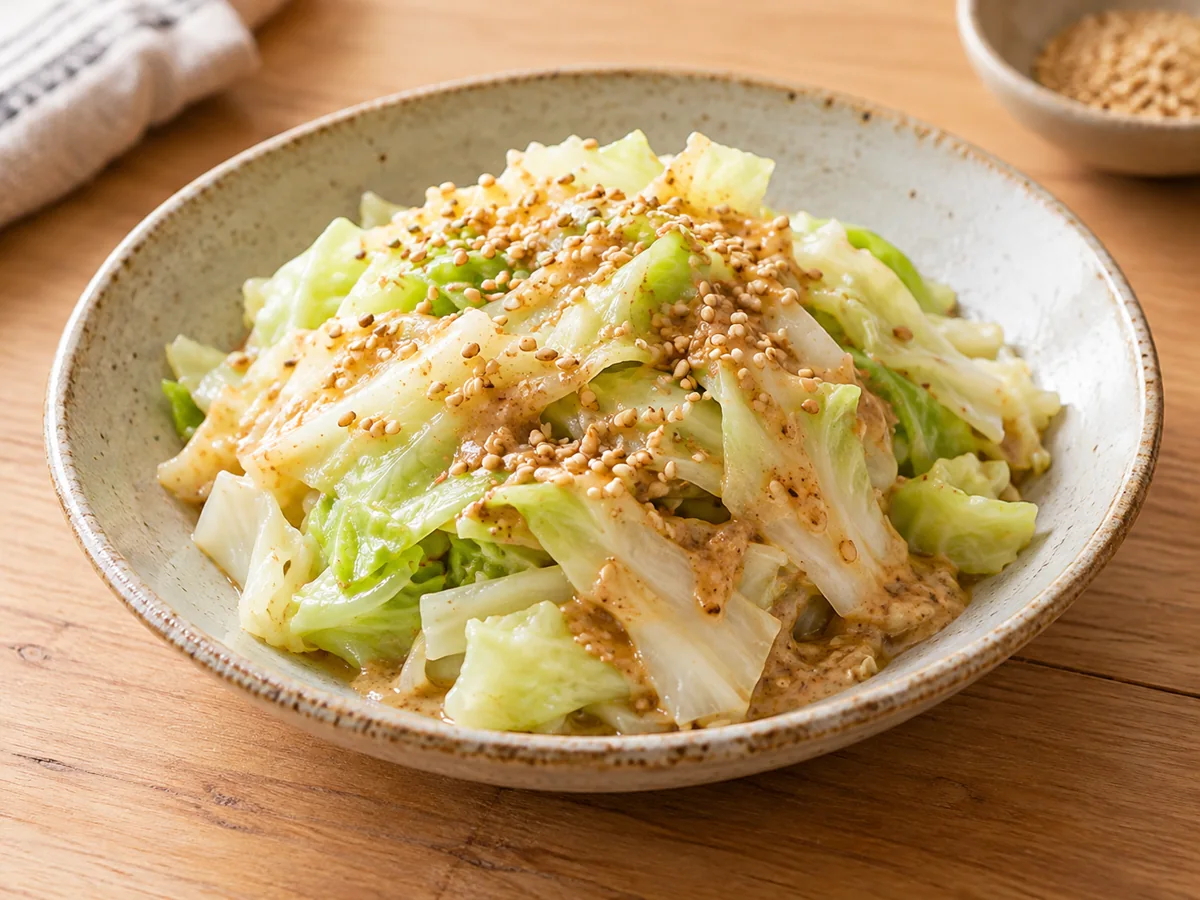 芝麻醬蒸高麗菜盛盤示意